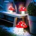 Set 3 decoratiuni luminoase pentru exterior Mushrooms, Lumineo, 16/20/32 LED-uri, rosu/alb