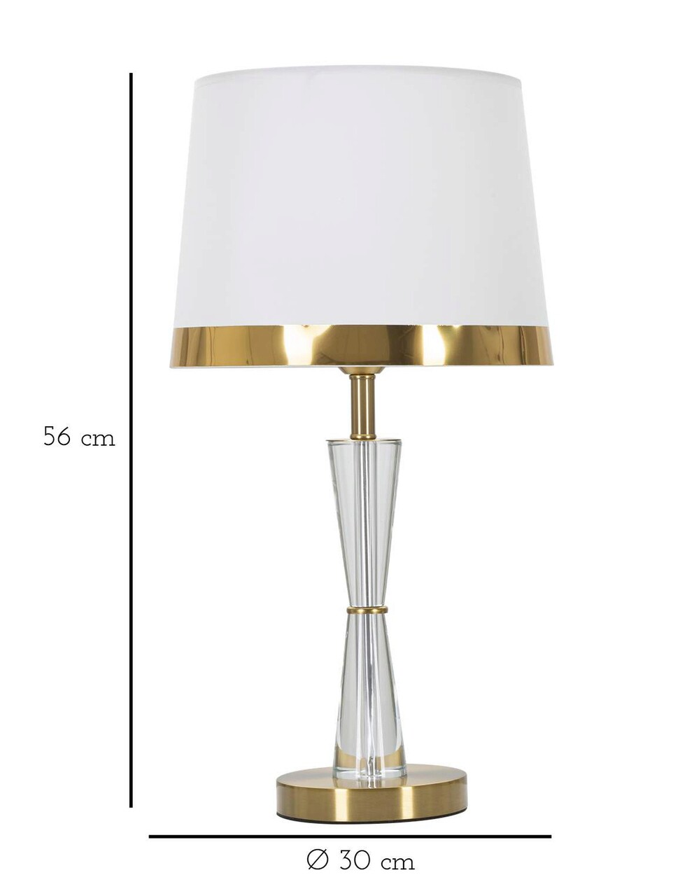 Lampa de masa Cristal, Mauro Ferretti, Ø30 x 56 cm, 1 x E27, 40W, fier/sticla/textil, auriu/alb