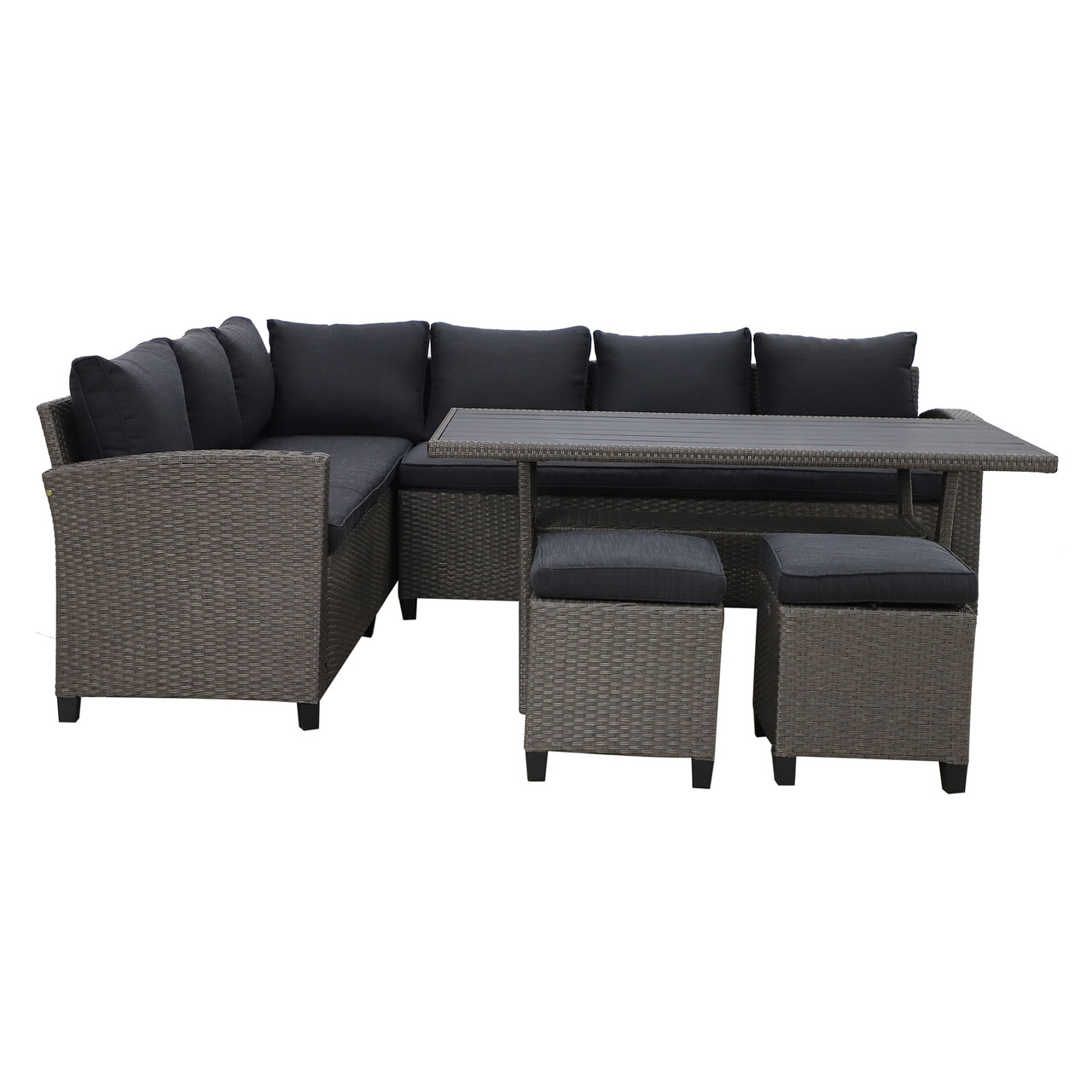 Set coltar de gradina/terasa 5 piese, cu spatiu de depozitare Baxter, 179x67x73 cm/ 145x74x67 cm, otel/poliester, gri/negru