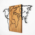 Decoratiune de perete, Wold Map, 50% lemn/50% metal, Dimensiune: 118 x 3 x 70 cm, Nuc negru