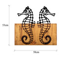 Decoratiune de perete, Seahorse, Metal/lemn, Dimensiune: 58 x 3 x 53 cm, Nuc / Negru