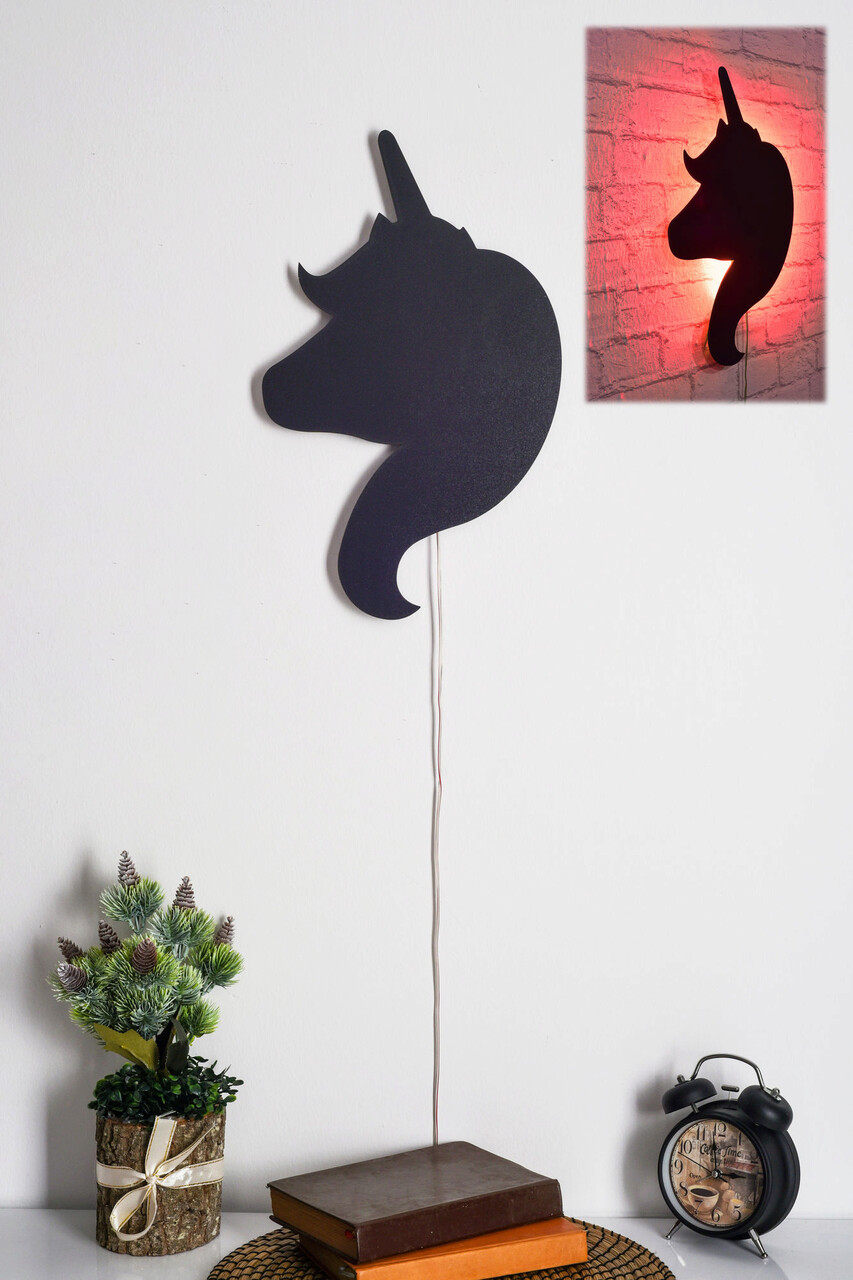 Decoratiune luminoasa LED, Unicorn, MDF, 60 LED-uri, Rosu