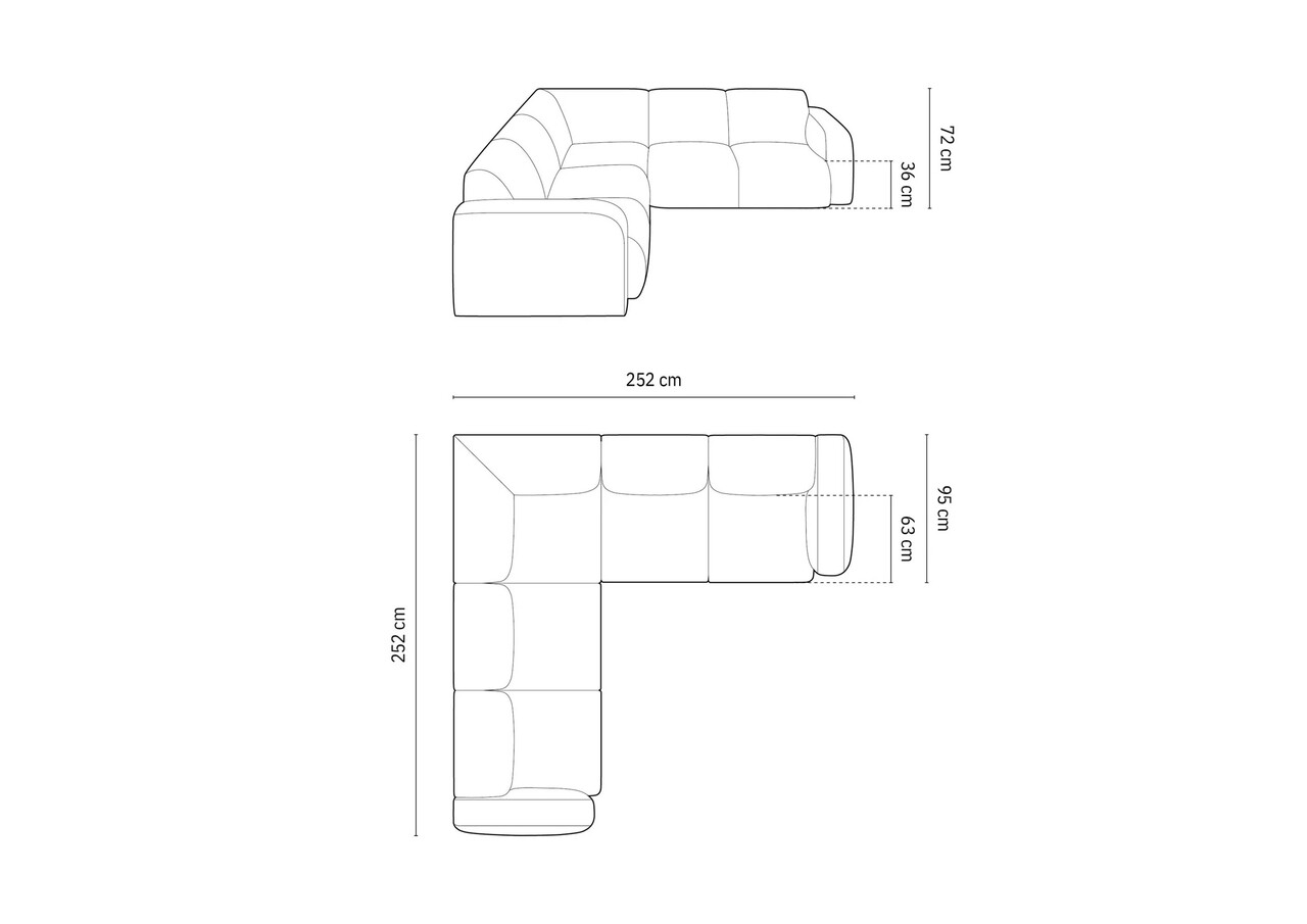 Coltar simetric 5 locuri, Molino-140, Micadoni Home, 252x252x75 cm, tesatura chenille din poliester, roz