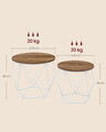 Set 2 masute de cafea Modern, Vasagle, blat detasabil, 50x40 cm, max 20 kg, otel/PAL, alb/maro