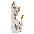 Decoratiune, Cat, Creaciones Meng, 30 cm, lemn de arbore de matase, alb