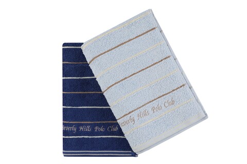 Set 2 prosoape de baie 407, Beverly Hills Polo Club, 70x140 cm, bumbac, albastru