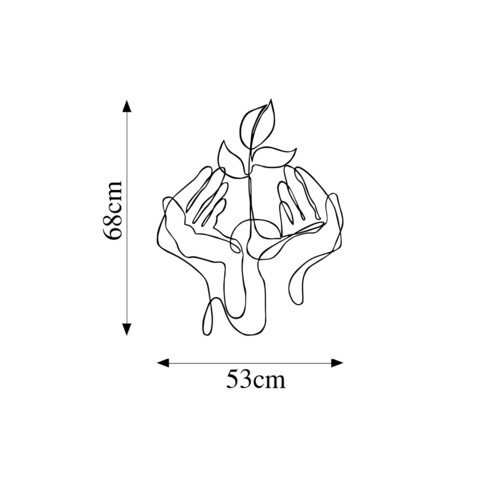 Decoratiune de perete, Sprout Greening in My Palm, Metal, Dimensiune: 53 x 68 cm, Negru