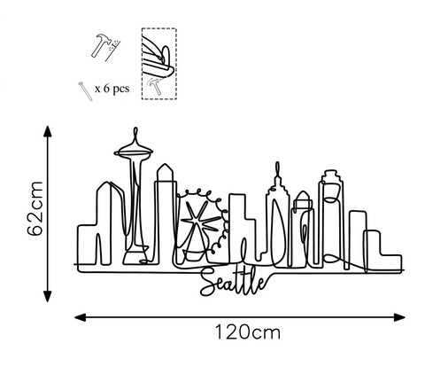 Decoratiune de perete, Seattle, Metal, Grosime: 2 mm, Negru