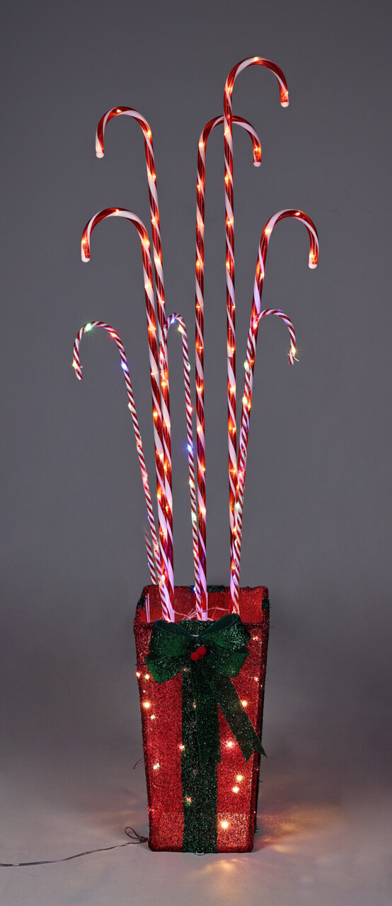 Decoratiune luminoasa de exterior Giftbox w Candy Canes, 128 LED-uri, transformator IP44, 26x26x150 cm, rosu