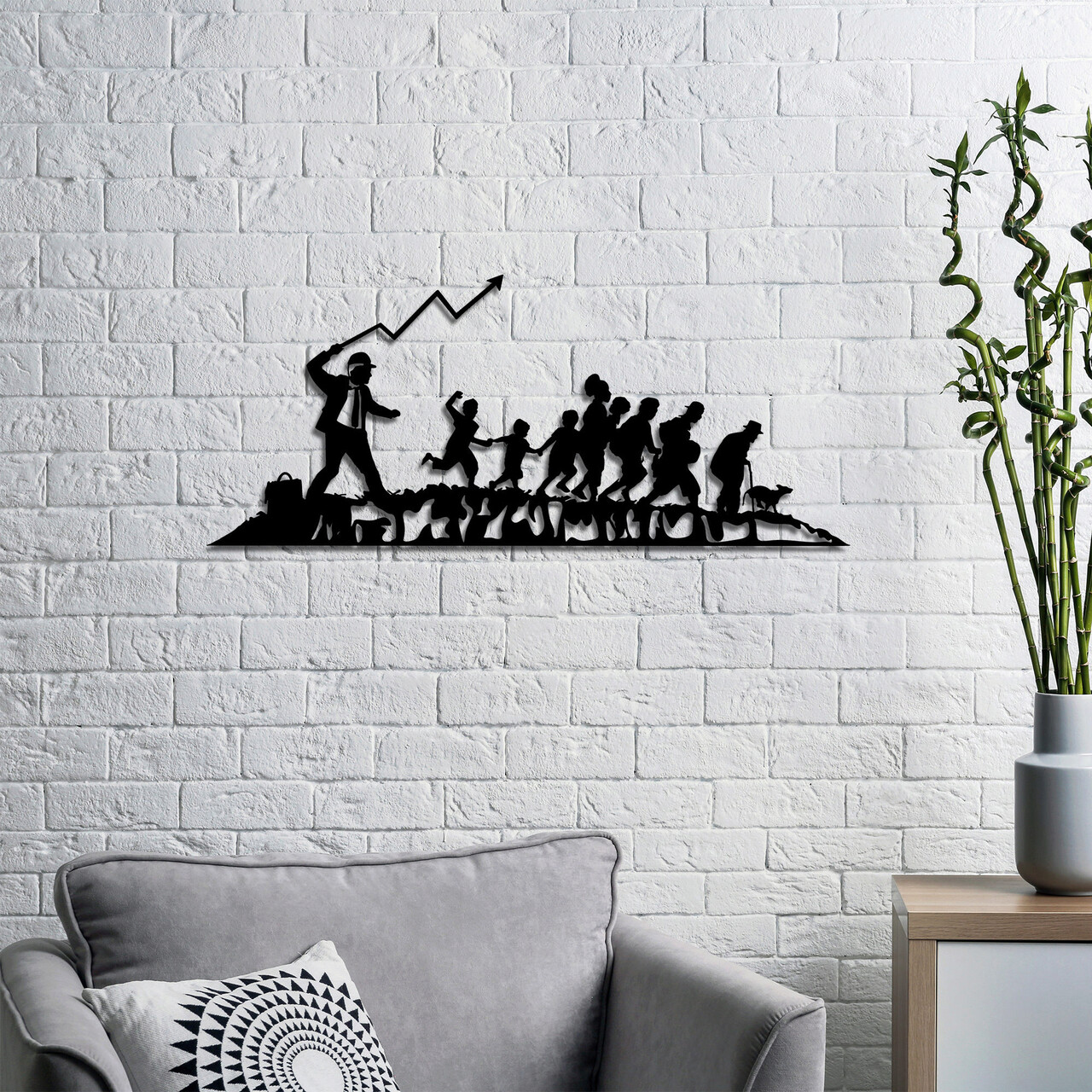 Decoratiune de perete, Banksy, Metal, 30 x 70 cm, Negru - 1 | YEO