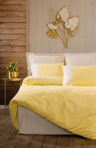 Lenjerie de pat pentru o persoana, 3 piese, 160x220 cm, 100% bumbac ranforce, Cotton Box, Plain, galben/crem