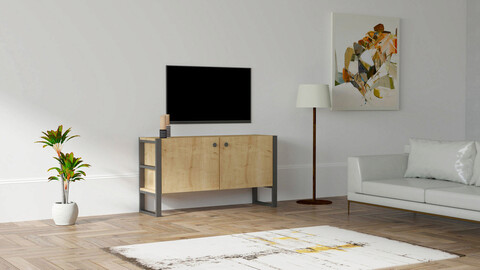 Comoda TV, Puqa Design, Milano, 110x59x32cm, PAL melaminat, Safir / Negru