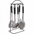 Set 6 ustensile de bucatarie + suport cu carlig Black, 37 x 41 x 41 cm, inox/plastic, argintiu/negru