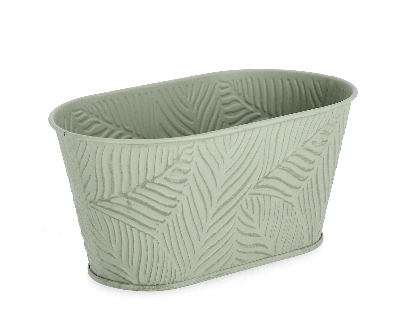 Jardiniera Benji Oval, Bizzotto, 22.7x12.9x10.7 cm, zinc galvanizat, verde sage