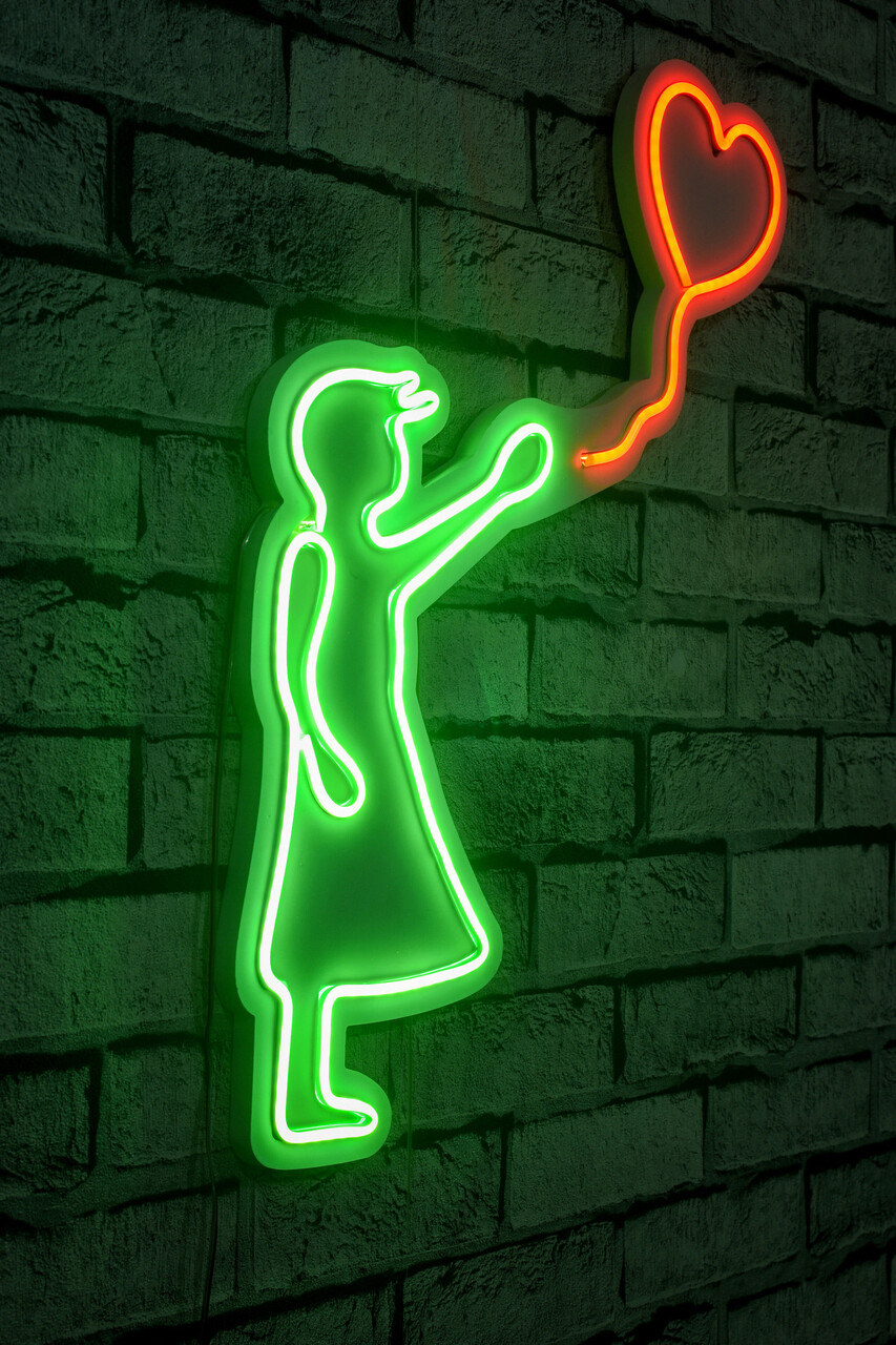 Decoratiune luminoasa LED, Balloon Girl, Benzi flexibile de neon, DC 12 V, Verde/Roșu