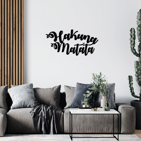 Decoratiune de perete, Hakuna Matata, metal, 70 x 35 cm, negru