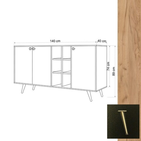 Consola, Mod Design, Veit, 140 x 40 x 89 cm, pal melaminat, stejar/negru