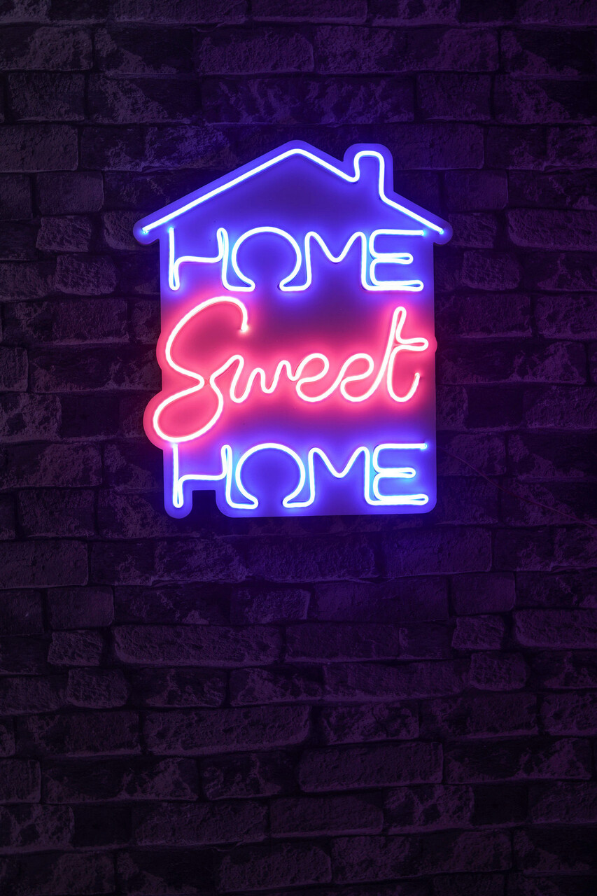 Decoratiune luminoasa LED, Home Sweet Home, Benzi flexibile de neon, DC 12 V, Albastru/Roz - 1 | YEO