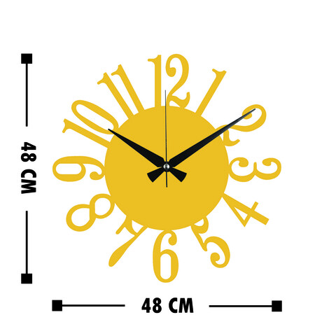 Ceas de perete, Metal Wall Clock 14, Metal, Dimensiune: 48 x 48 cm, Auriu