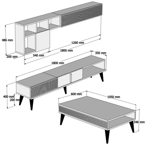 Mobilier pentru living Milan, Hommy Craft, 3 piese, 180x35x40 cm, maro/alb