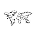 Decoratiune de perete, World Map 13, metal, 100 x 56 cm, negru