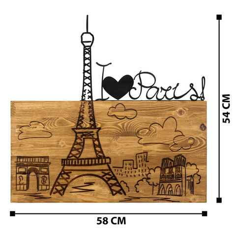 Decoratiune de perete, I Love You Paris, Metal, Dimensiune: 58 x 58 cm, Nuc negru