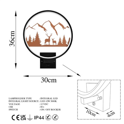 Aplica de perete, Shadow, 526SHD1147, Metal, Negru/Cupru