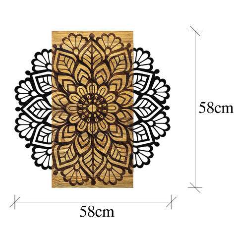 Decoratiune de perete, Mandala 2, 50% lemn/50% metal , Dimensiune: 58 x 58 x 3 cm, Negru