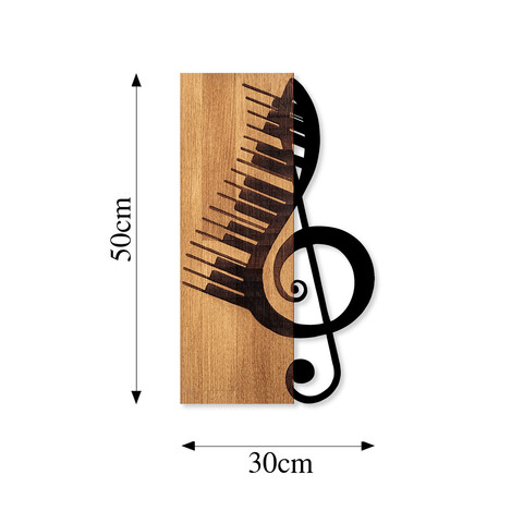 Decoratiune de perete, Musical 1, 50% lemn/50% metal, 30 x 50 cm, Nuc / Negru