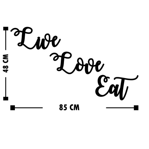 Decoratiune de perete, Live Love Eat, MDF, Live: 33 x 15 cm, Negru