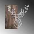 Decoratiune de perete, Deer1, 50% lemn/50% metal, Dimensiune: 56 x 58 cm, Nuc / Argint