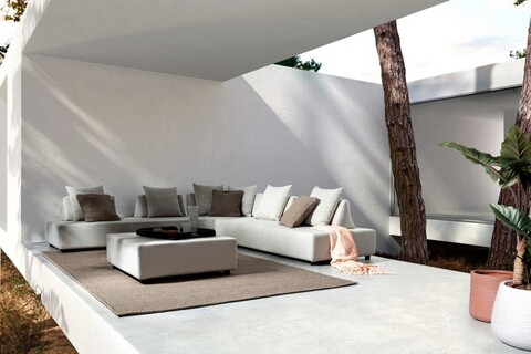 Canapea pentru gradina/terasa Piper, Bizzotto, 200 x 90 x 32 cm, aluminiu/tesatura olefin, bej nisip
