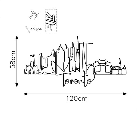 Decoratiune de perete, Toronto, Metal, Grosime: 2 mm, Negru