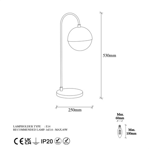 Lampa de masa, Horn - 12202, Fulgor, 18 x 25 x 53 cm, 1 x E14, 40W, auriu