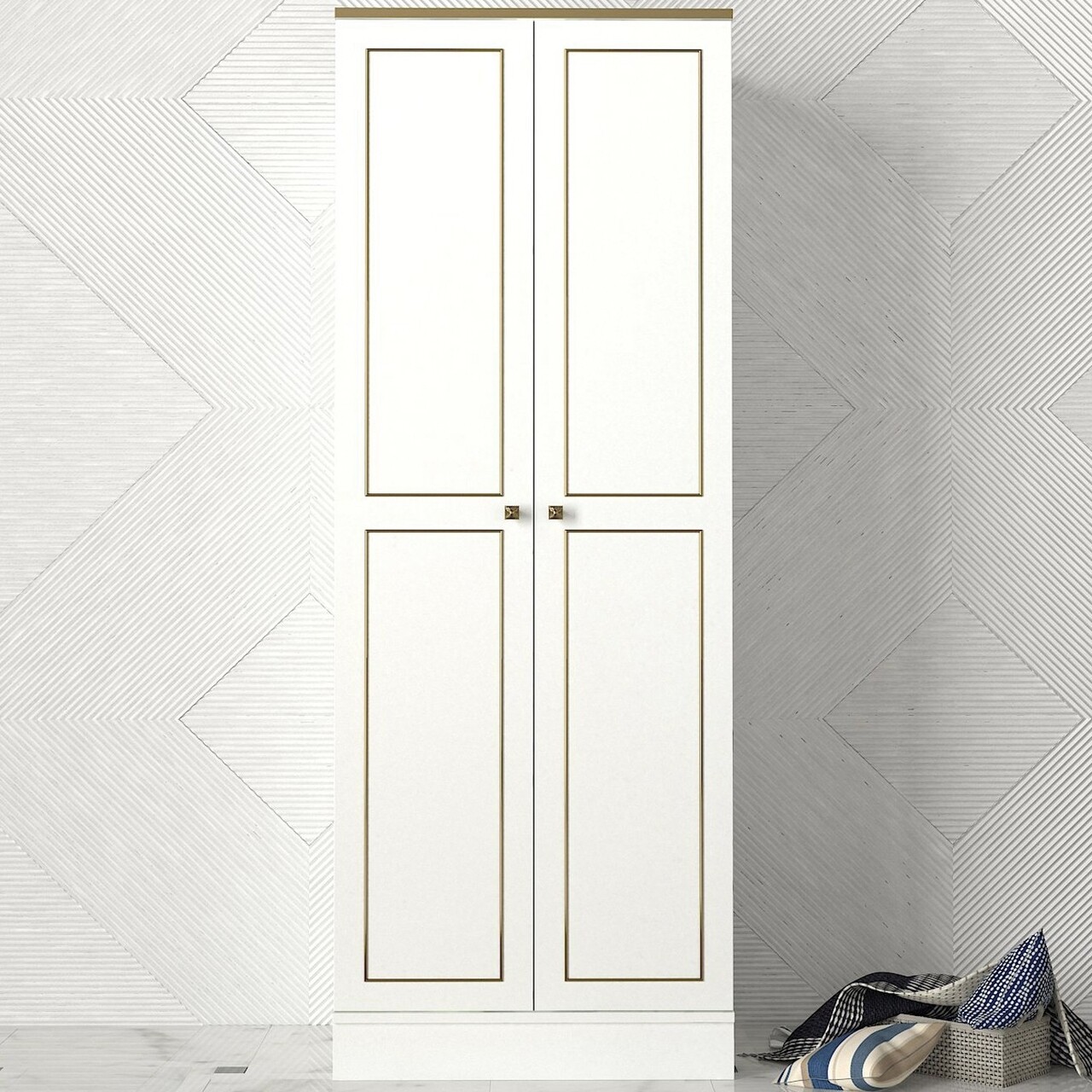 Dulap pentru haine Ravenna 2 Kapili White, Talon, 70 x 47.2 x 194 cm, alb/auriu - 1 | YEO