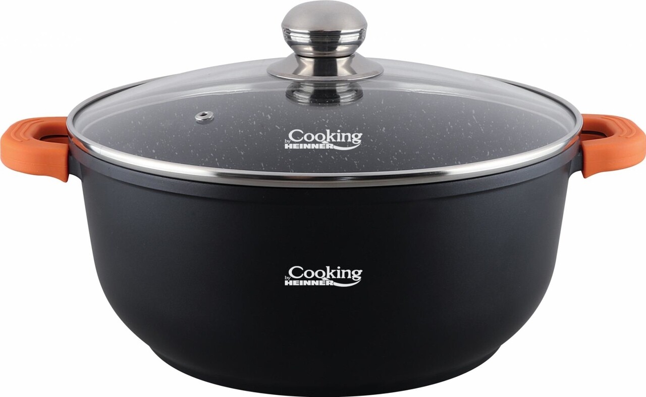 Oala cu capac Dark Line, Cooking by Heinner, 13.5 L, aluminiu turnat, negru