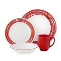 Serviciu de masa 16 piese, Corelle, Brushed Red, sticla Vitrelle/ceramica, alb/rosu