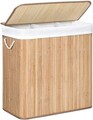 Cos de rufe cu 3 compartimente, Vasagle, 60 x 40 x 61.5 cm, bambus, 150 L, bambus, natural