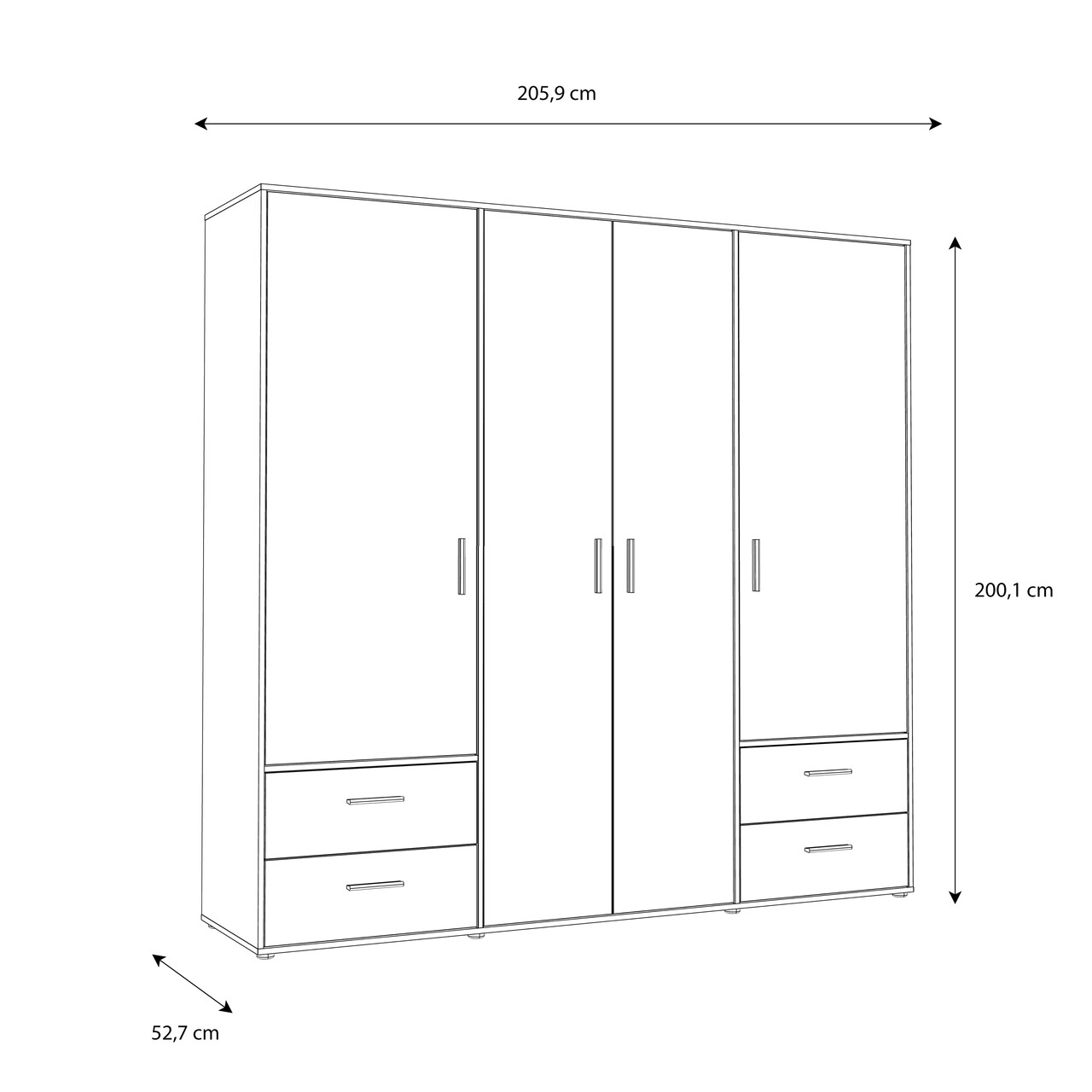 Dulap pentru haine Meerlo, Bedora, 205.9x52.7x200.1 cm, PAL/plastic, stejar/negru