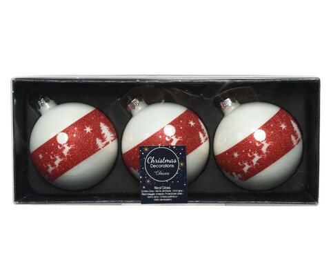 Poza Set 3 globuri Santa w reindeer, Decoris, Ã˜8 cm, sticla, alb/rosu