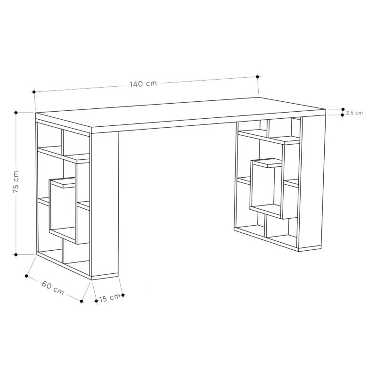 Birou Labirent, Pakoworld, 140x60x75 cm, PAL melaminat, alb/maro