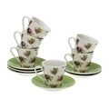 Set 6 cesti cu farfurie pentru cafea Strawberry, Versa, 5.8 x 5.8 x 6 cm, portelan