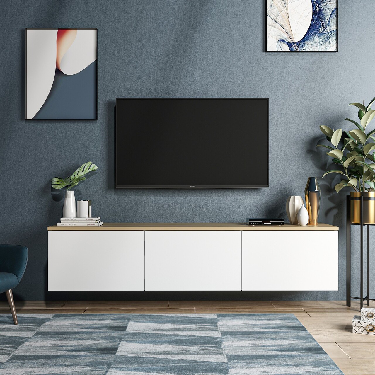 Comoda TV Neon, Inarch, 160x32x35 cm, alb/natural - 1 | YEO