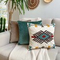 Husa de perna, Ani Punch Pillow Cover, 43x43 cm, Material: 20% in, 80% poliester, Muștar / Turcoaz / Gri închis