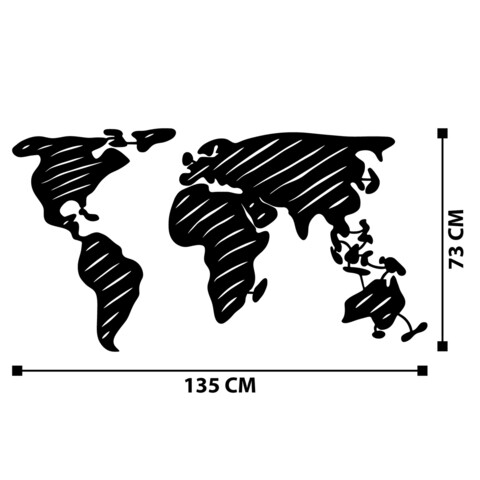 Decoratiune de perete, World Map 9, Metal, Dimensiune: 135 x 73 cm, Negru