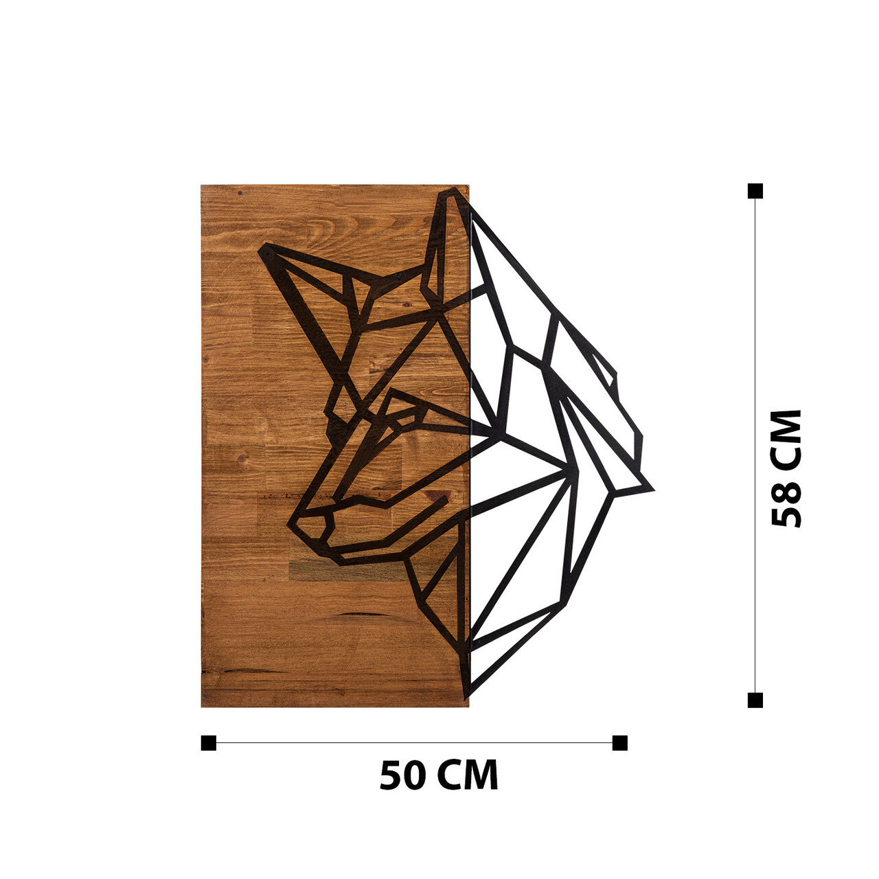 Decoratiune de perete, Kurt, lemn/metal, 50 x 58 cm, negru/maro