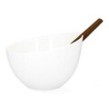 Bol pentru salata si 2 ustensile Mooka, Homla, 24 cm, portelan, alb