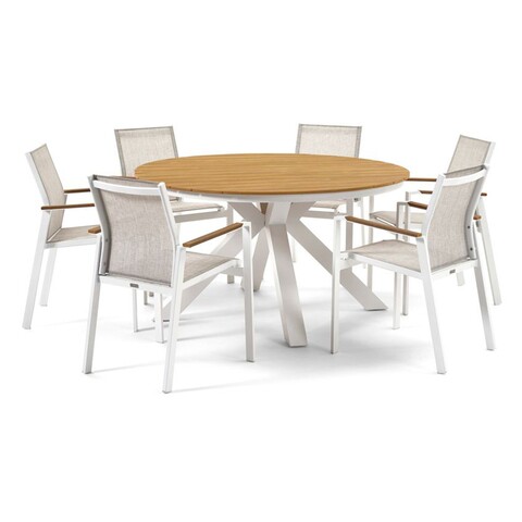 Set 6 scaune si masa rotunda, Bahia, aluminiu, alb/gri/natur