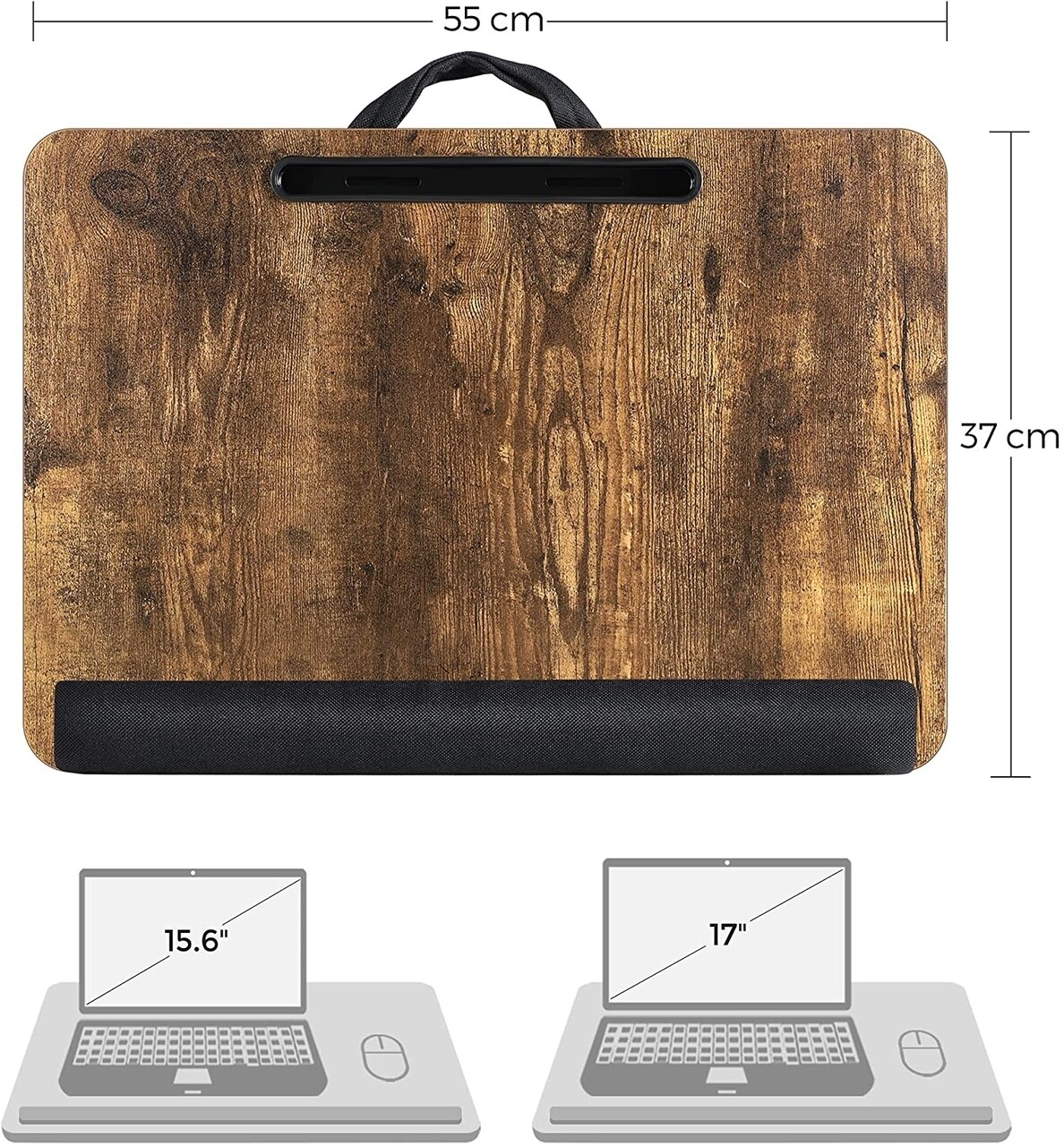 Masuta Laptop Pentru Genunchi, Vasagle, 55 X 37 X12 Cm, MDF/spuma, Maro Rustic