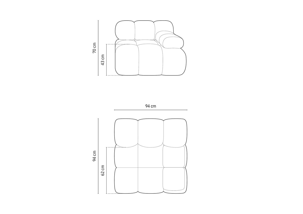 Modul dreapta pentru canapea modulara, 1 loc, Bellis-213, Micadoni Home, 94x94x70 cm, tesatura boucle, caramiziu